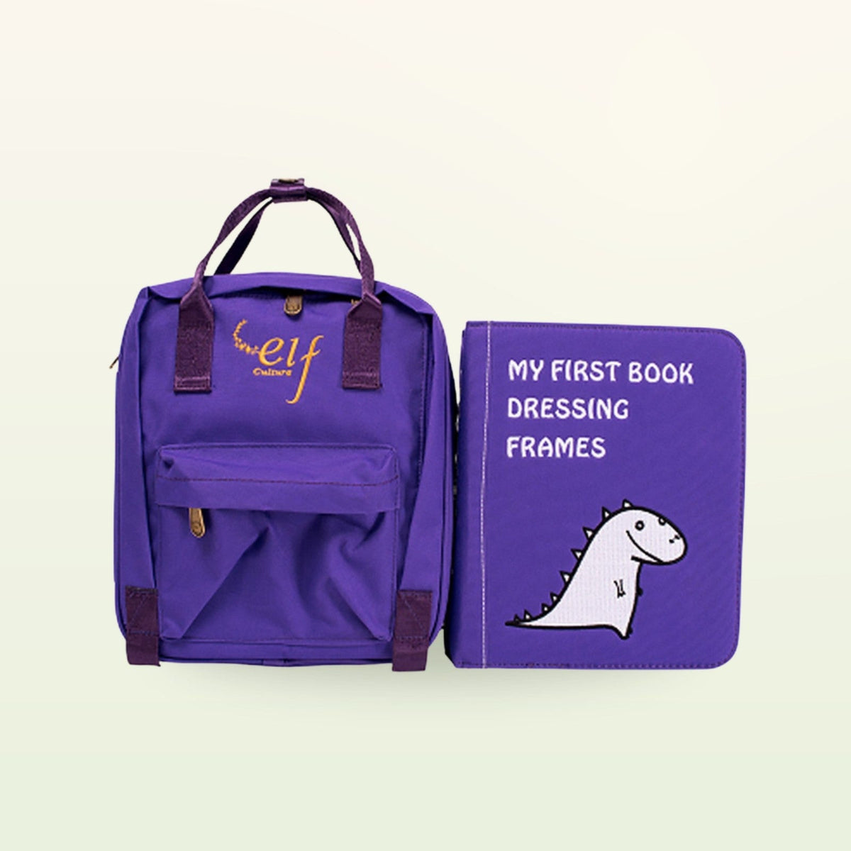 Set My First Book para aprender a vestirse (lila) con quiet book y mochila