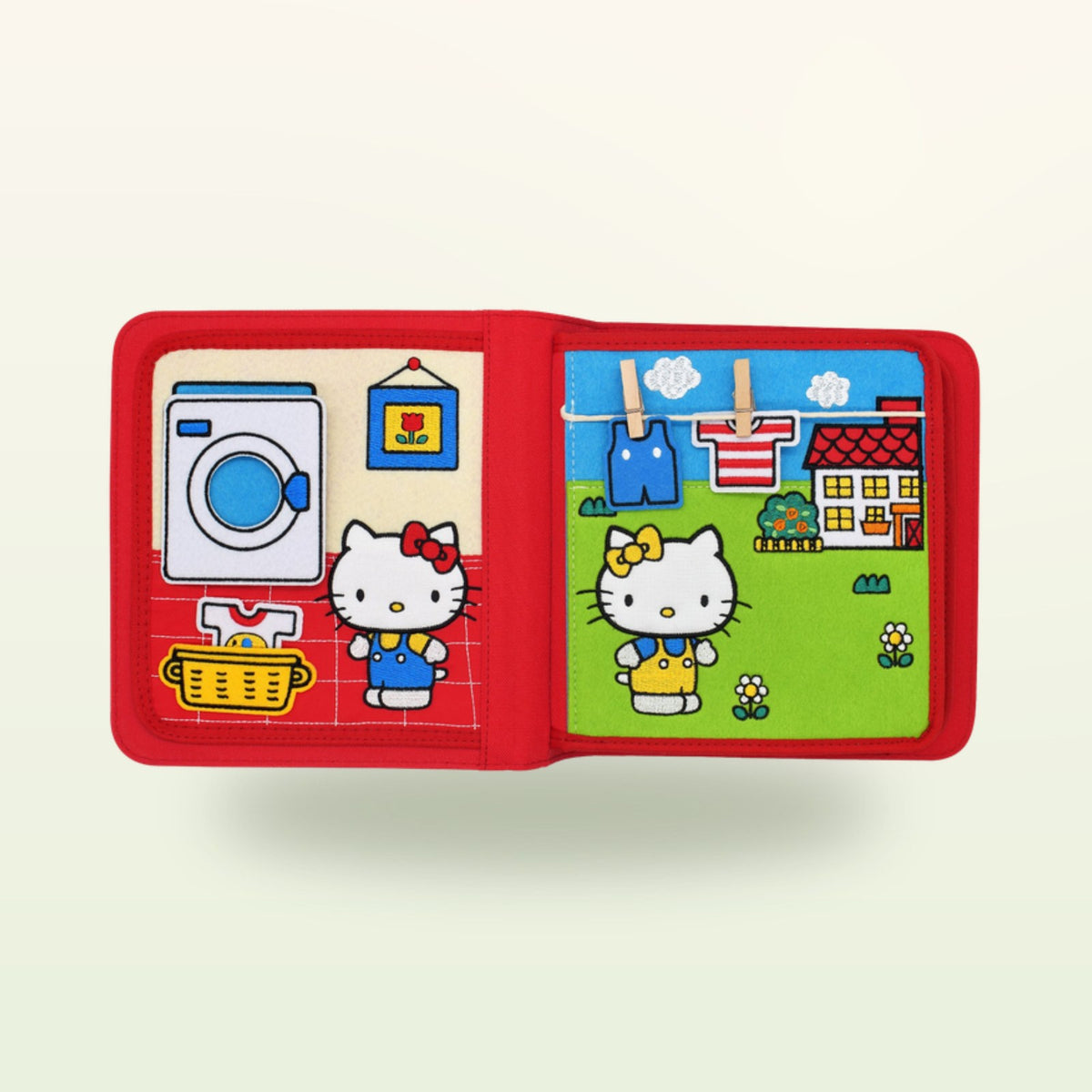 Hello Kitty quiet book washing double page on a soft cream background – from 3 years