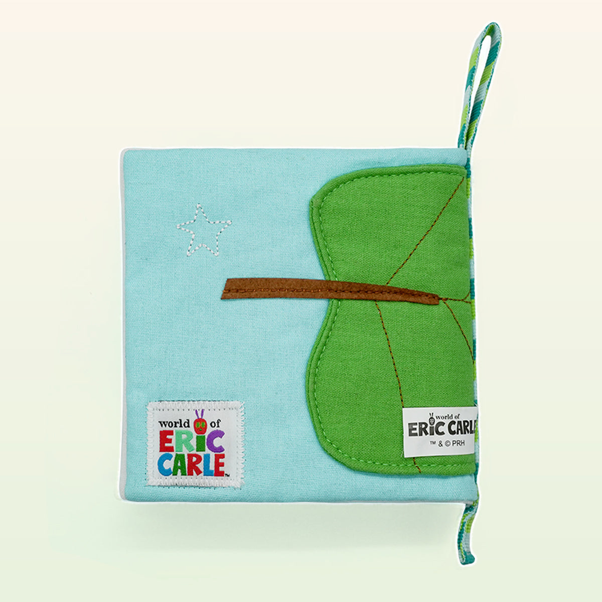 Small Hands Die Raupe Nimmersatt Montessori Stoffbuch – Rückseite mit Blatt, Ast und Eric Carle Label – ab 0 Monaten